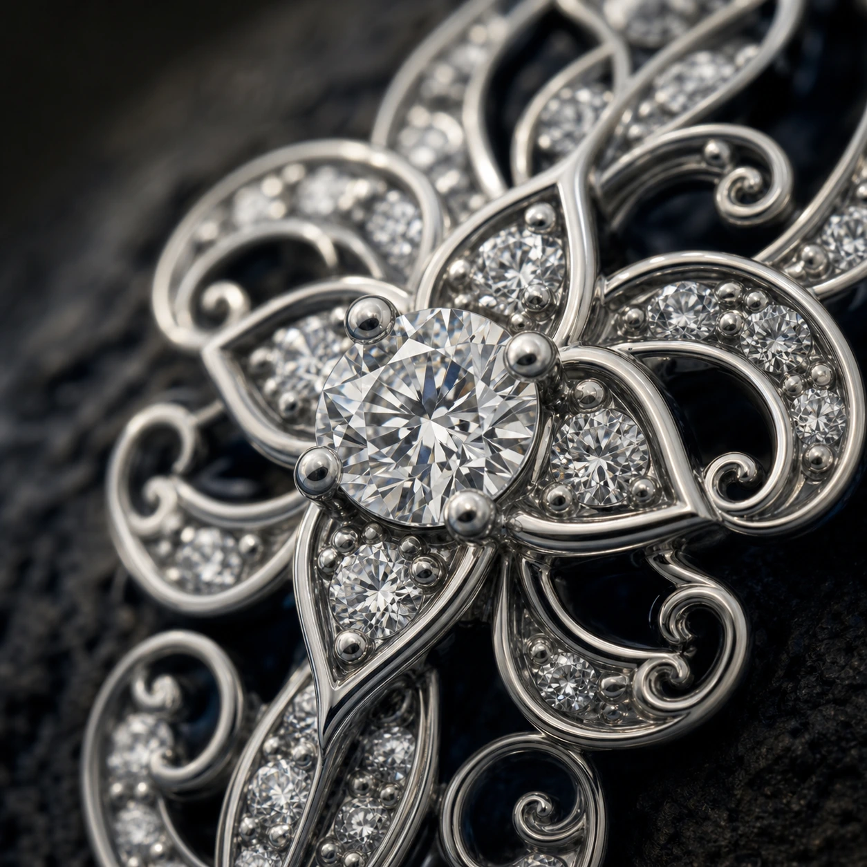 Close view of ARIYA diamond goldwork shaped through Khmer line and proportion.